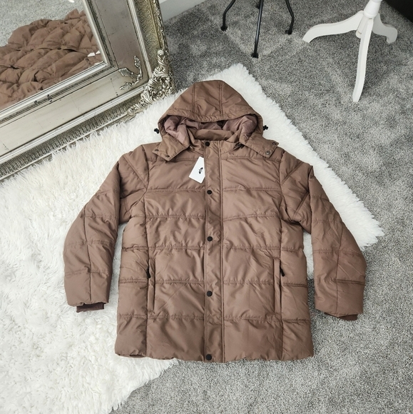 GGleaf Men's Hooded Winter Coat Warm Puffer Jacket. Removable Hood.  Khaki. Size - Picture 1 of 9